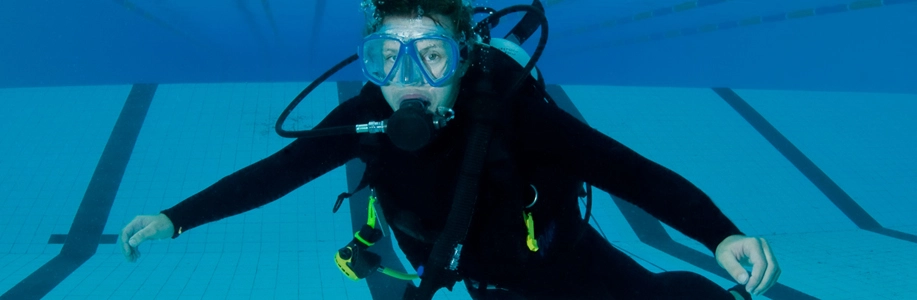 Author under water in scuba gear