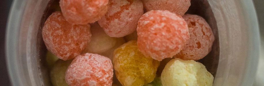 Frozen balls in dragon ice drink